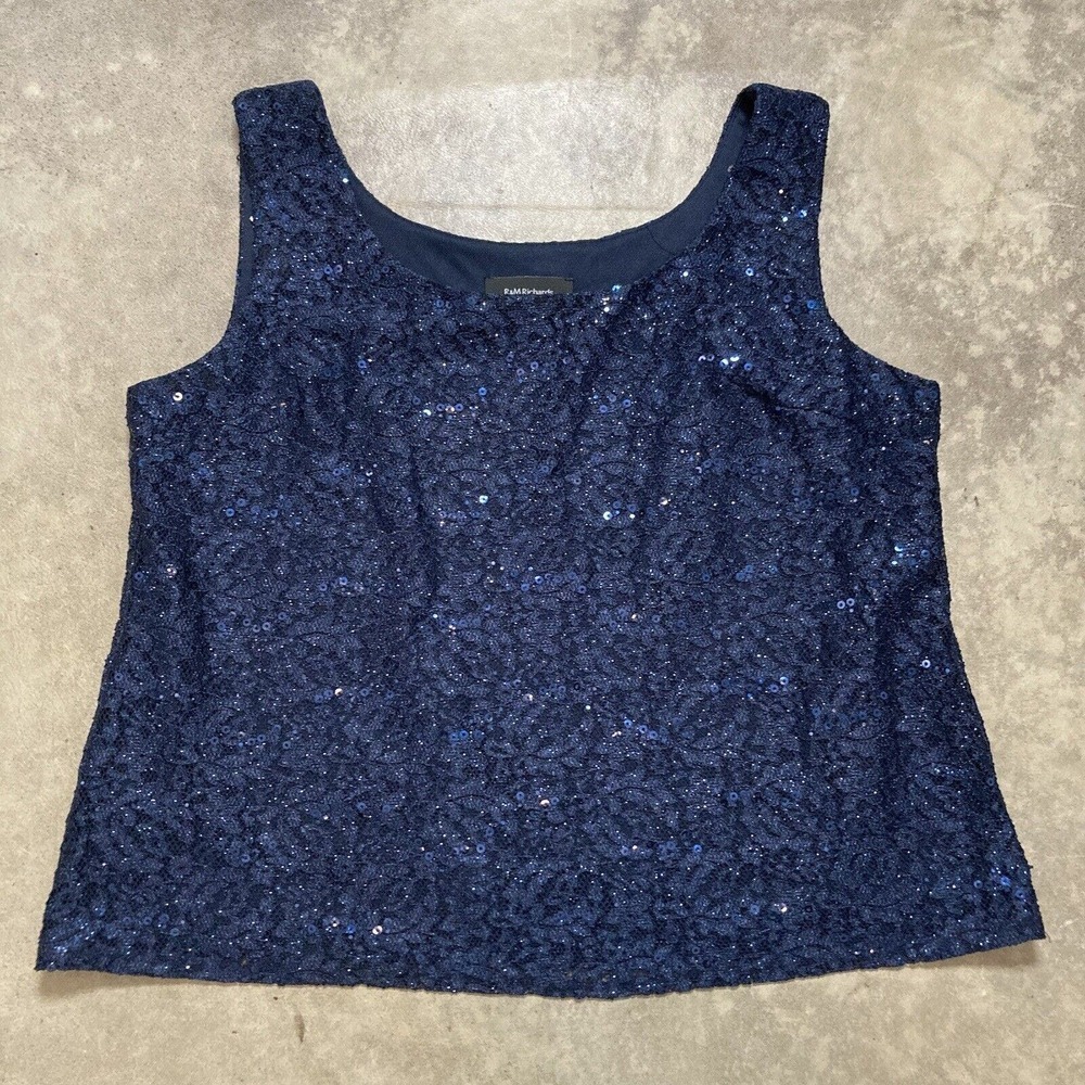 R M Richards Blouse Womens Sz 14 P Beaded Evening Tank Top‎ Navy Blue